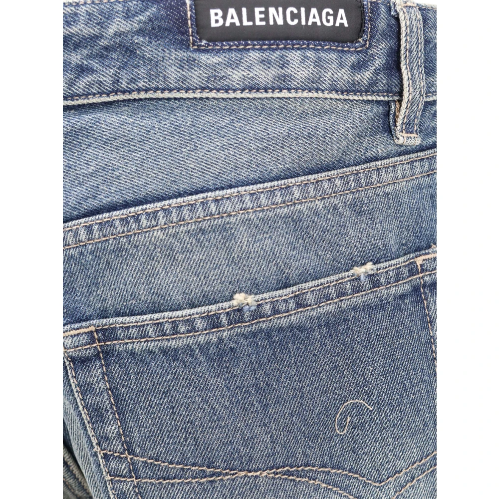 Balenciaga Denim Shorts met Logo Patch op de Achterkant Blue Dames