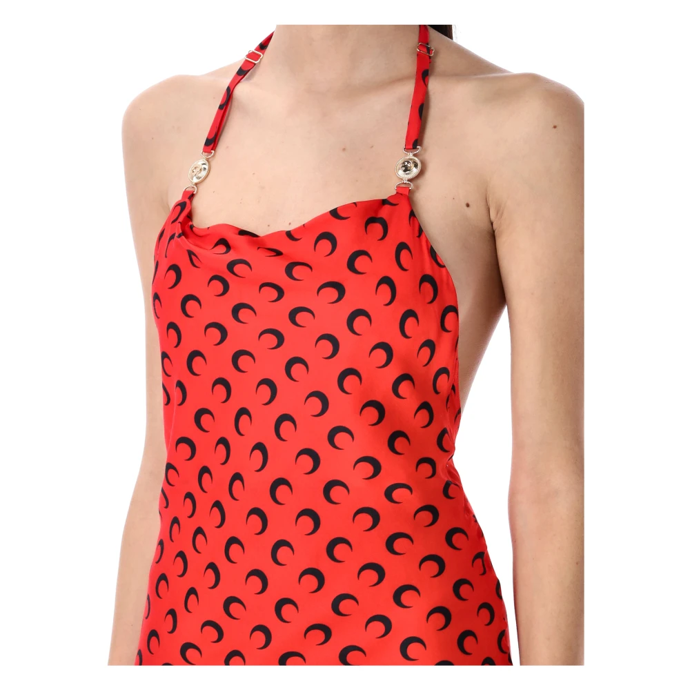 Marine Serre Maan Satijn Lange Slip Jurk Rood Red Dames