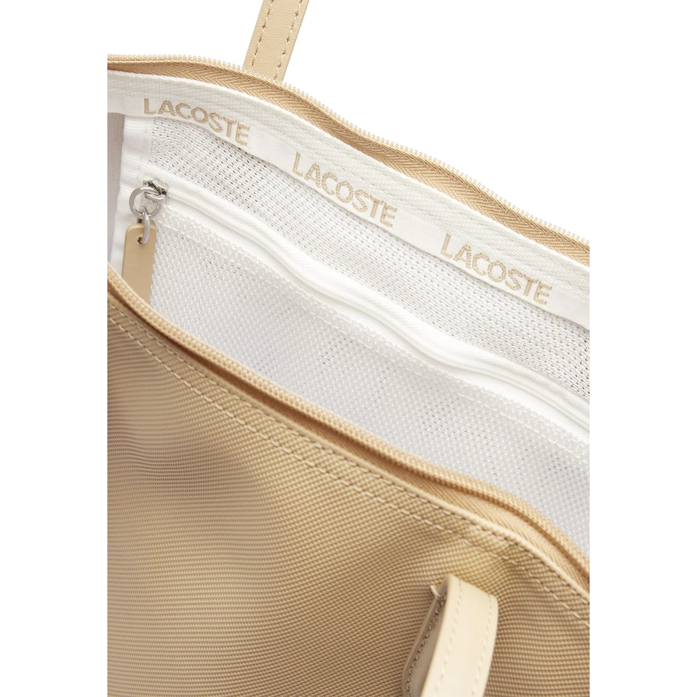 Lacoste Effen Kleur Logo Geborduurde Tas Beige Dames