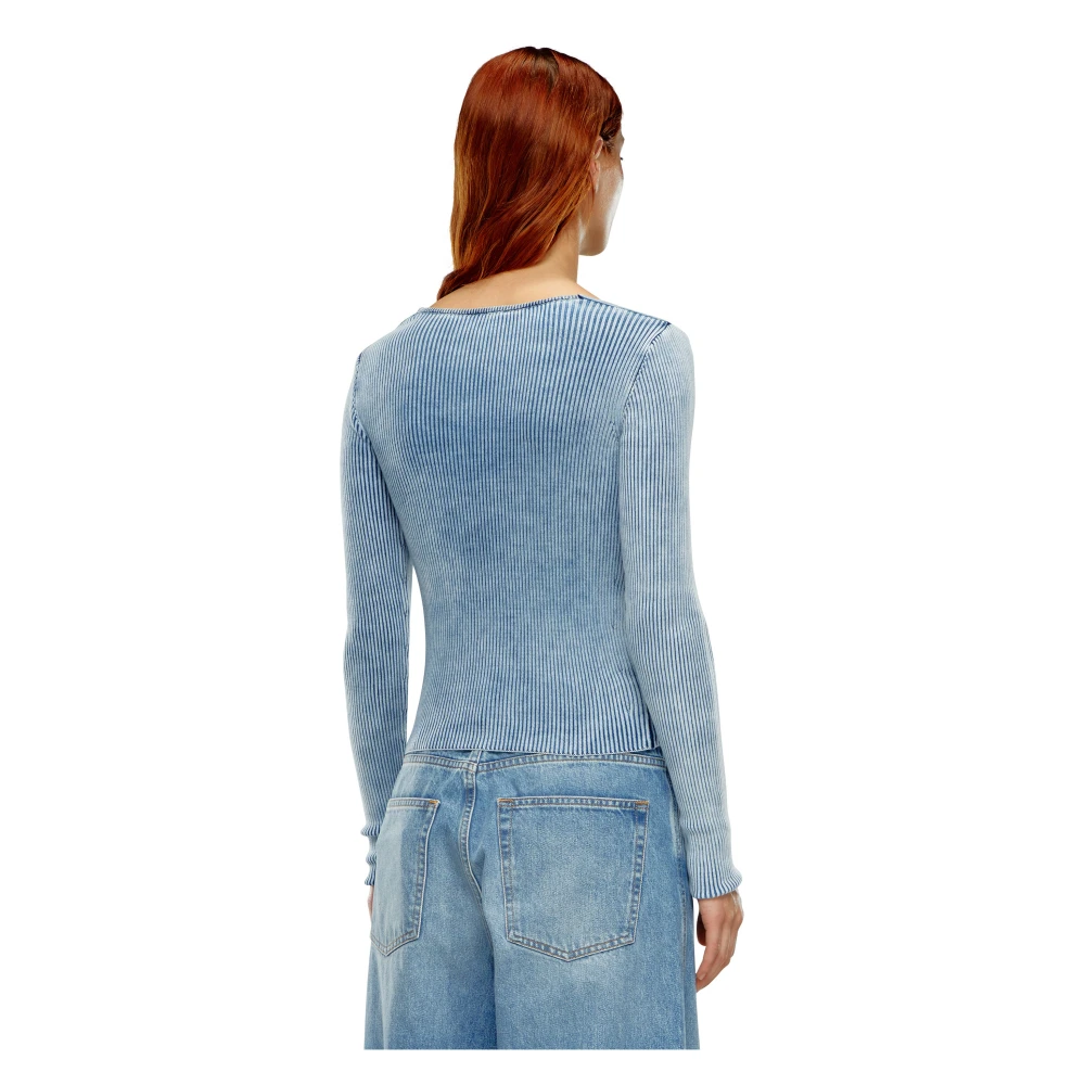 Diesel Cut-out top in indigo cotton knit Blue Dames