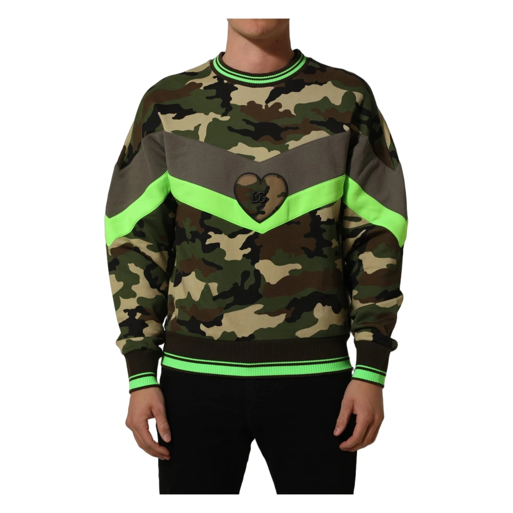 Dolce & Gabbana , Sweatshirts, Male, Multicolor, S, Camouflage-Print Jersey Sweatshirt