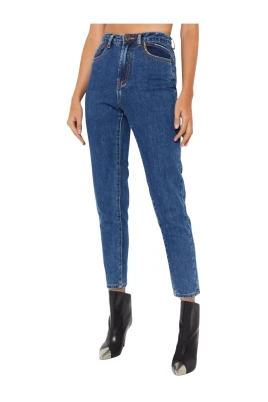 Blå High Waist Mom Jeans