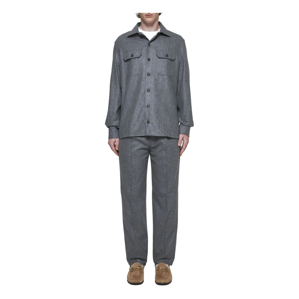 BRUNELLO CUCINELLI Grijze Wollen Broek met Klep Zak Gray Heren