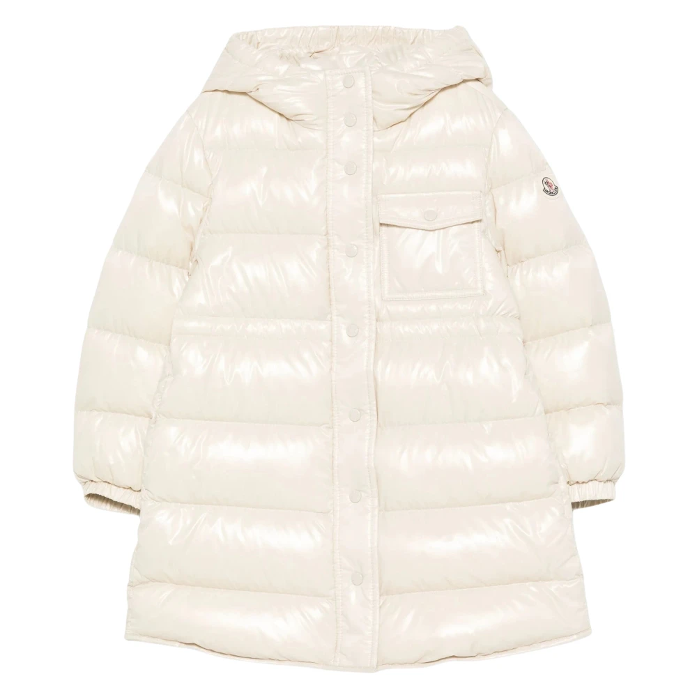 Moncler Girls Beige Winter Jackets, 12 Y, Ivory Down Padded Long Parka