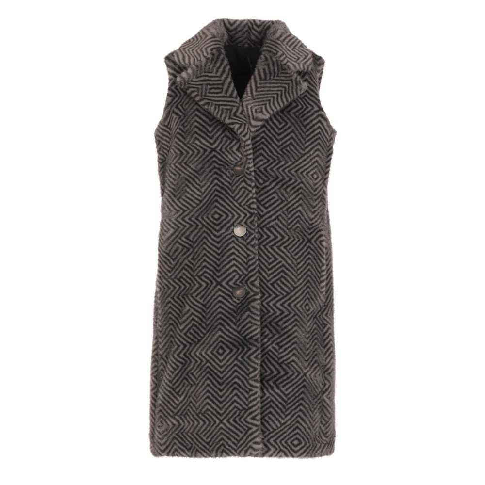 RRD Geometrisch Patroon Nep Bont Vest Gray Dames
