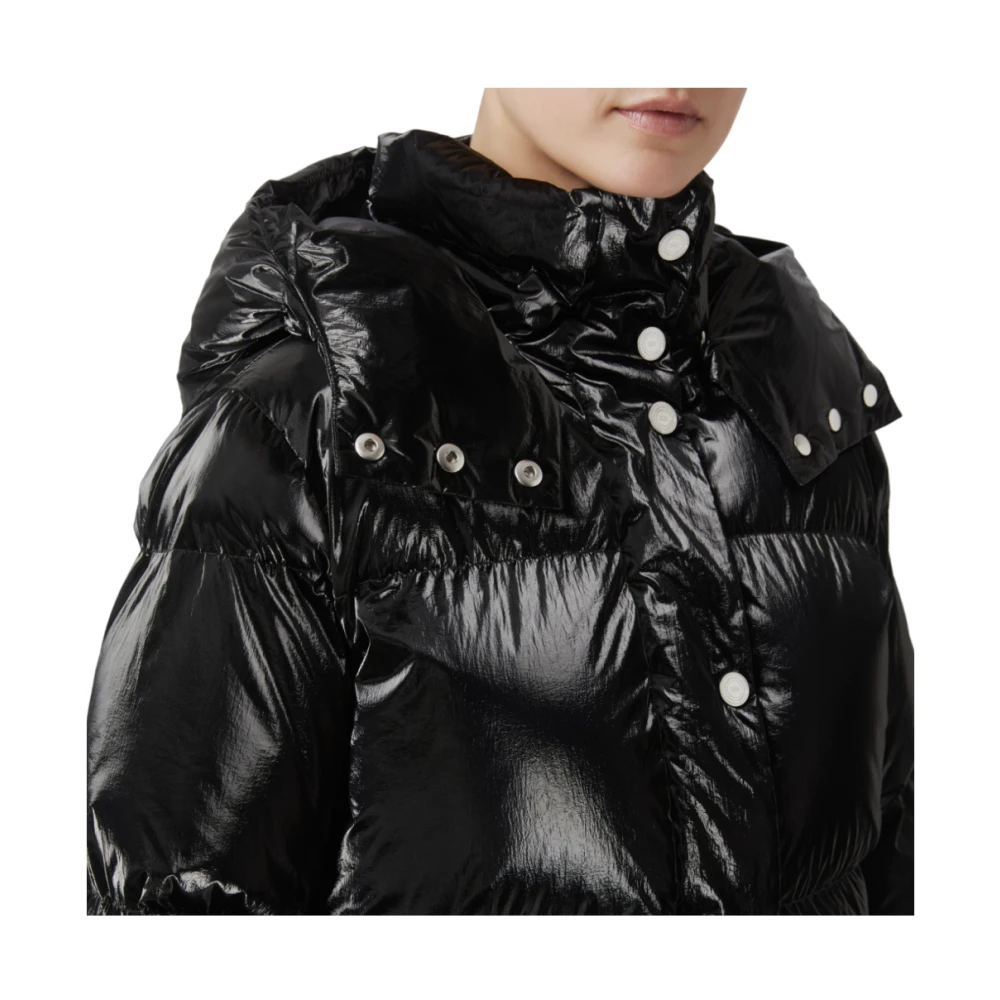 Elisabetta Franchi Zwarte Metallic Cropped Pufferjas Black Dames
