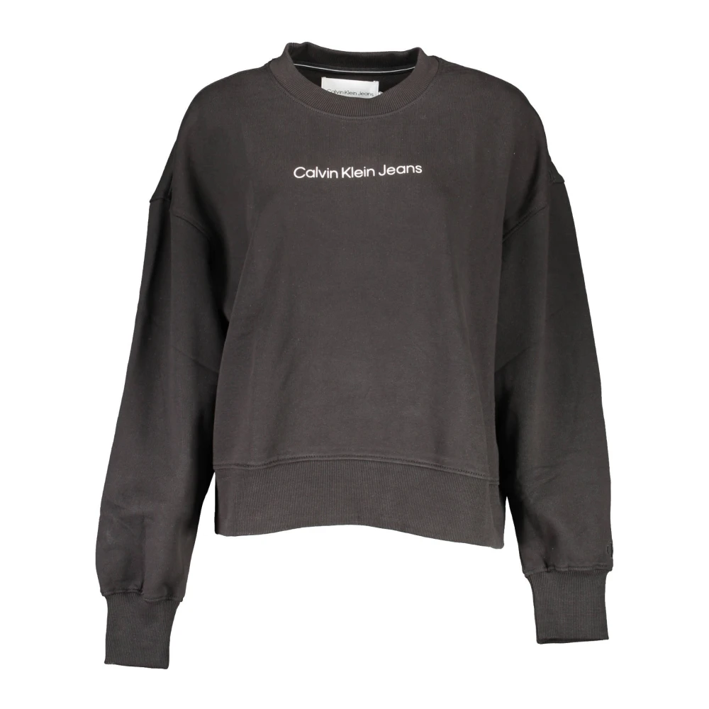 Calvin Klein Zwarte Katoenen Trui Lange Mouwen Ronde Hals Logo Print Black Dames