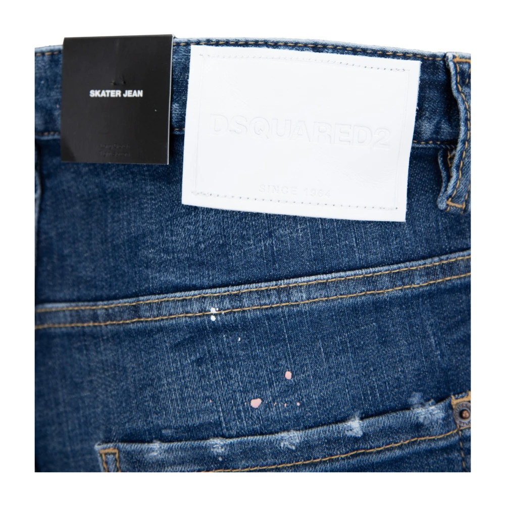 Dsquared2 Herenknoop Jeans met Leren Patch Blue Heren