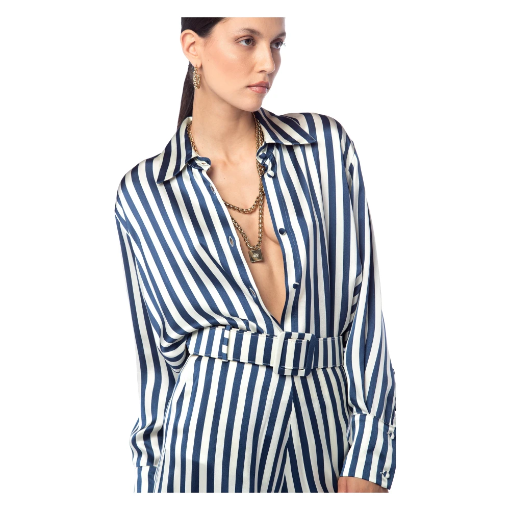 MVP wardrobe Verticaal Gestreepte Viscose Shirt Blue Dames