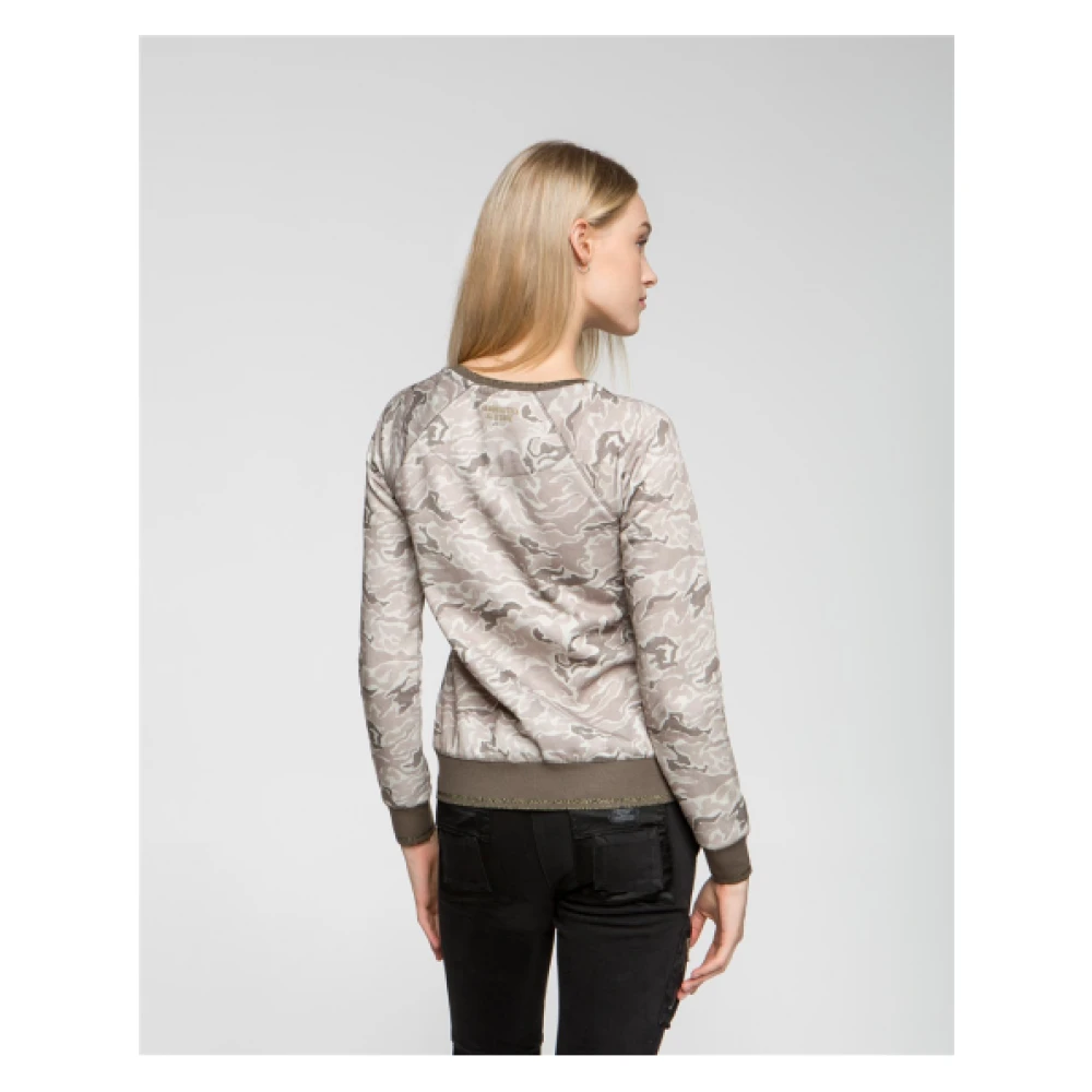 aeronautica militare Camouflage Print Sweatshirt met Geborduurd Pailletten Paneel Brown Dames