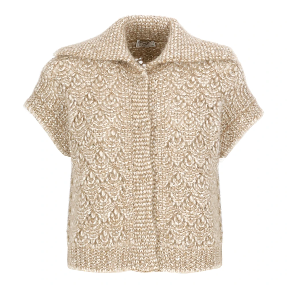 PESERICO Beige Alpaca Gilet met Pailletten Beige Dames