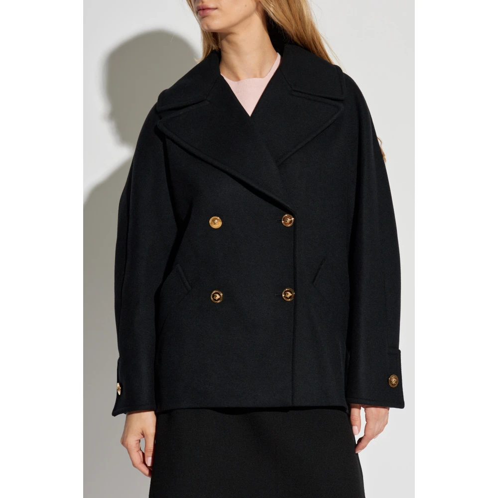 Versace Korte dubbele jas Black Dames