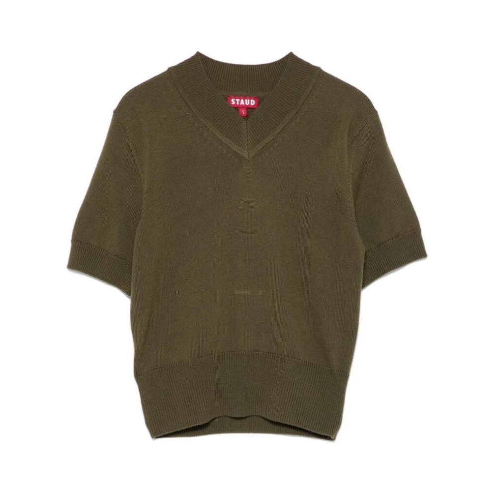 Staud Khaki Merino Ull Stickad V-ringad Tröja Green, Dam