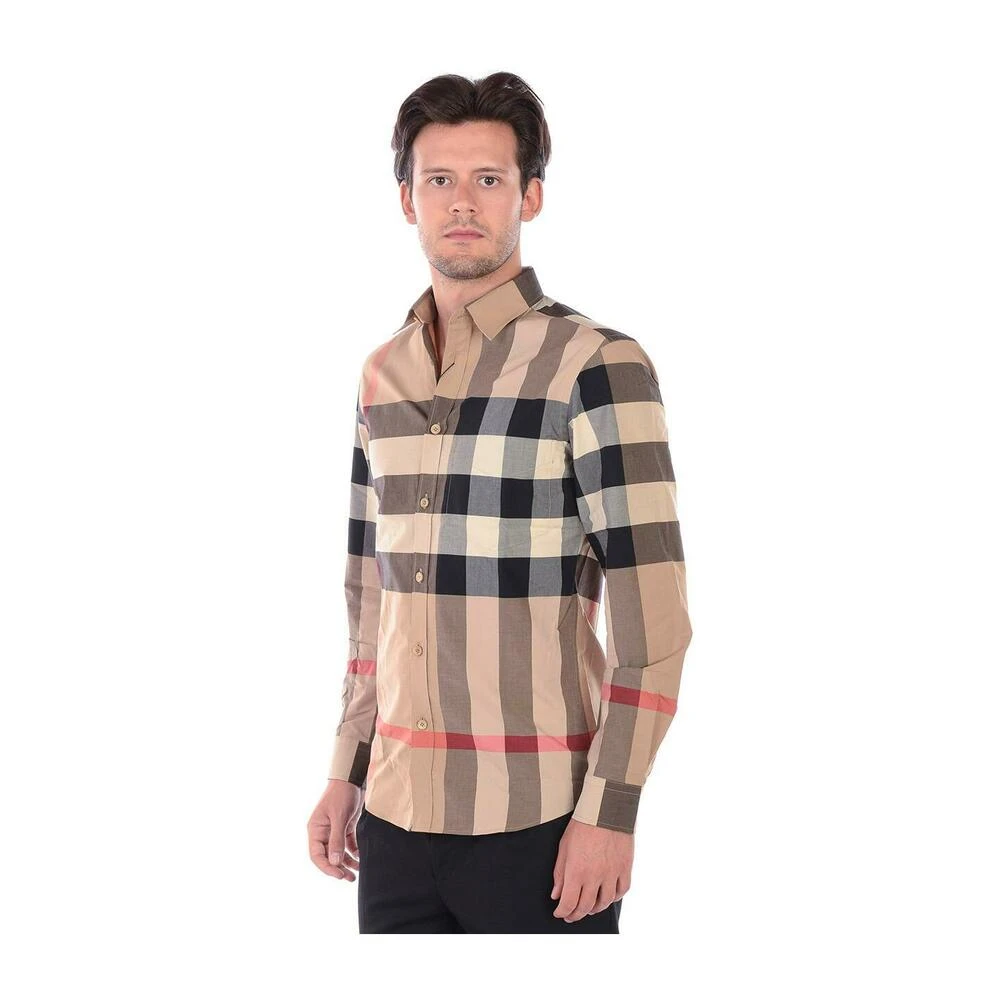 Burberry Check Stretch Poplin Overhemd Beige Heren