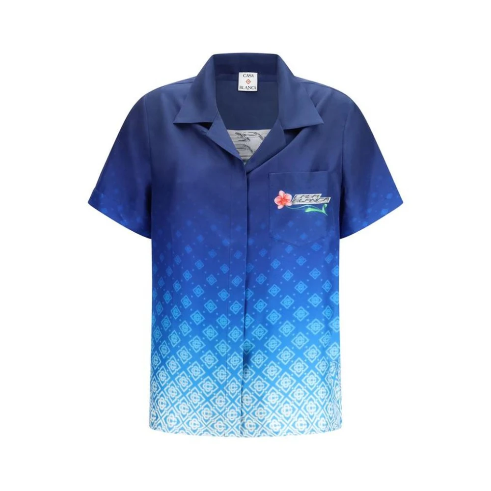 Casablanca Women's Blue Shirts, Xs, Silk Polo Shirt With Classic Design