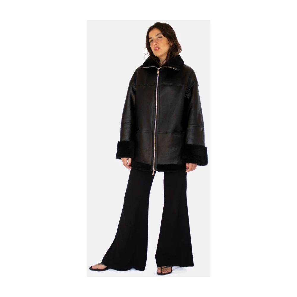 Just Things we Like Eiko Lambskin Shearling Jacket Black Dames