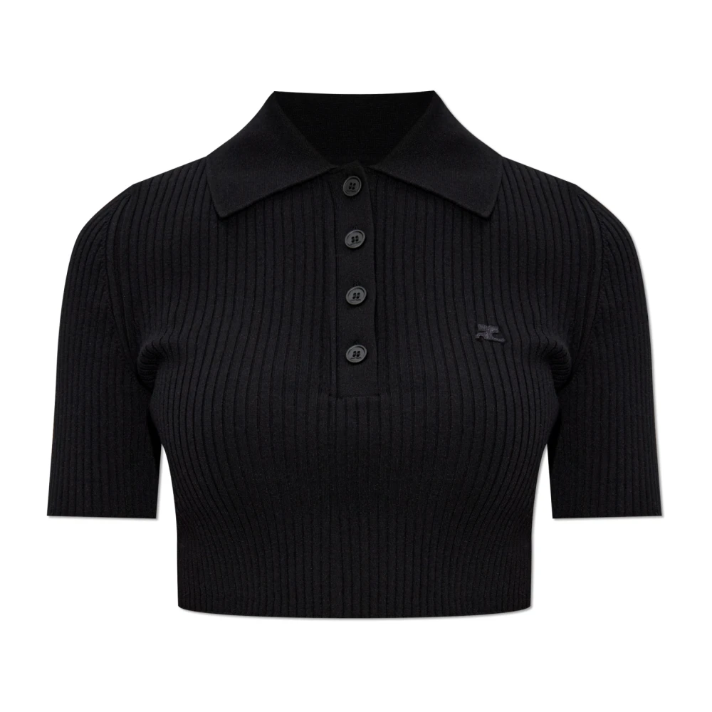 Courrèges Korte top met geborduurd logo Black Dames