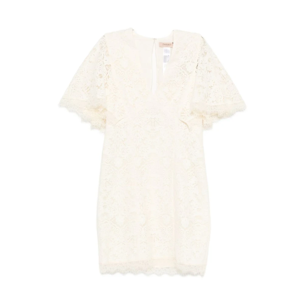 Twinset Women's White Short Dresses, Xs, Abito Corto In Pizzo