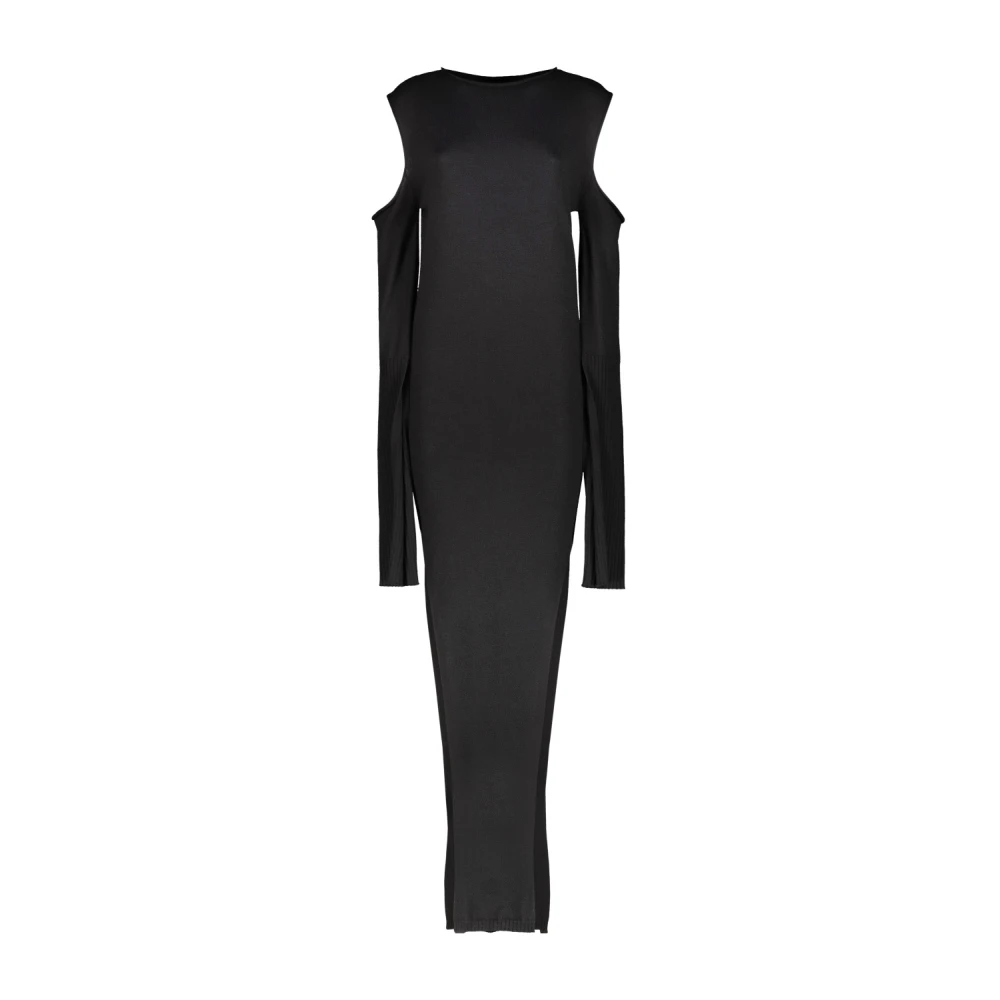 Rick Owens Maxi Gebreide Jurk met Cape Mouwen Black Dames