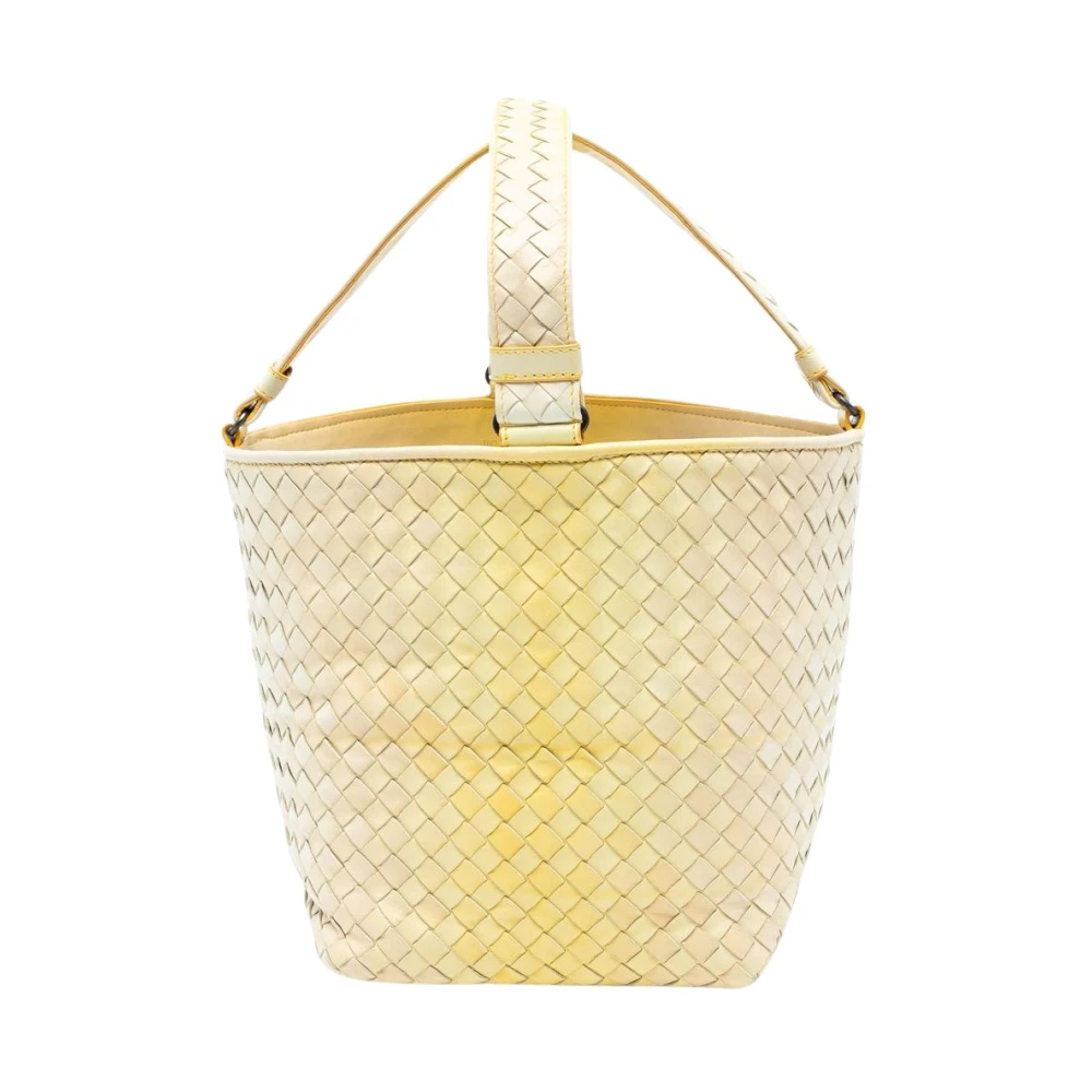 Bottega Veneta Vintage Women's Yellow Pre-Owned Woven Leather Bucket Bag