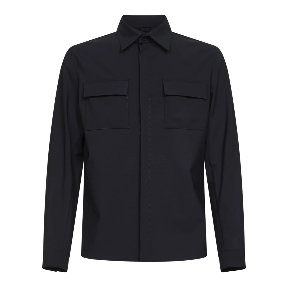 Herno Mannelijk Blauw Jassen Heren, S, Wol, Overhemd Van Bi-Stretch Wol