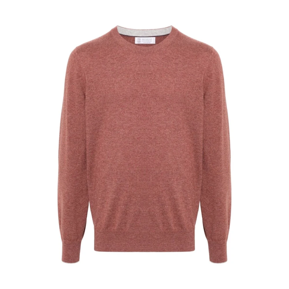 BRUNELLO CUCINELLI Rode Cashmere Gebreide Crew Neck Sweater Red Heren