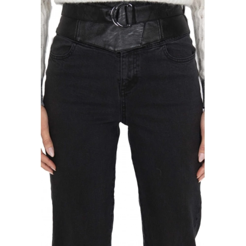 pinko Hoge Taille Eco-Leer Inzet Slim Jeans Black Dames