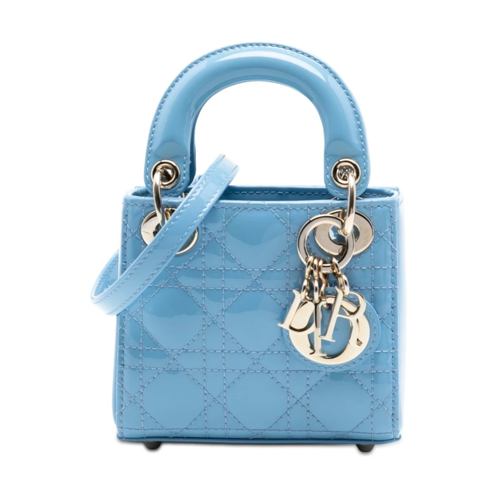 Dior Vintage Women's Blue Pre-Owned Patent Cannage Lady Dior Satchel