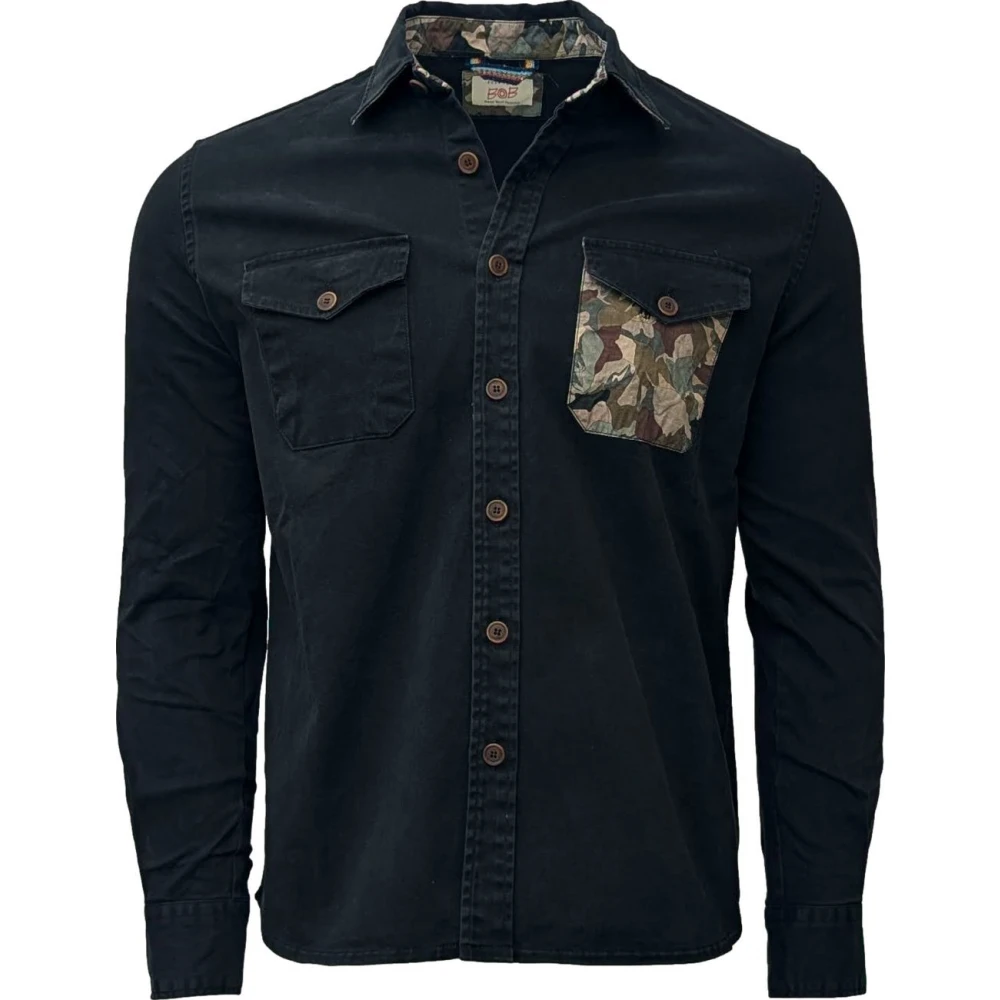 BOB Casual Overhemd Hull Blauw Zwart Black Heren