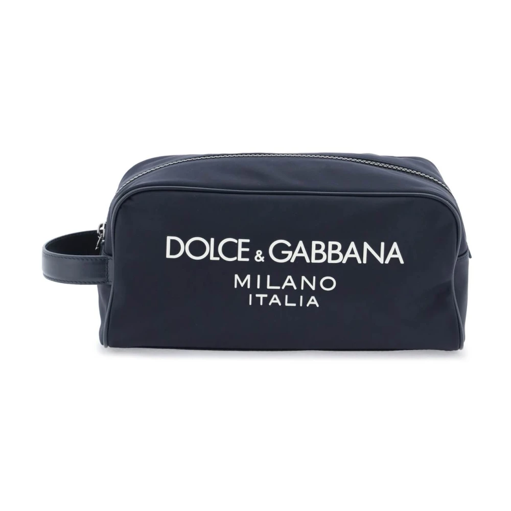 Dolce & Gabbana Rubberen Logo Beauty Case Blue Heren