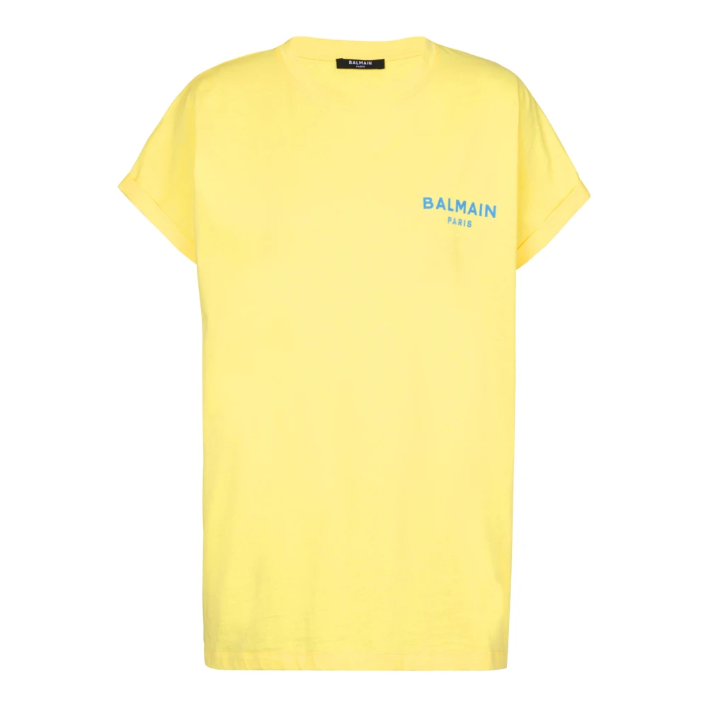 Balmain T-shirt med flocked Paris-logotyp Yellow, Dam