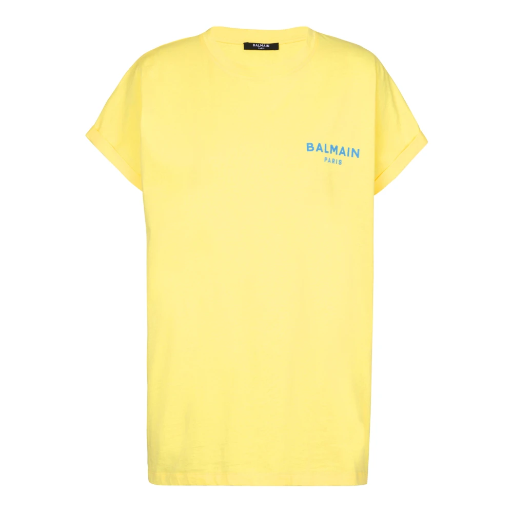 Balmain T-shirt met flocked Paris logo Yellow Dames