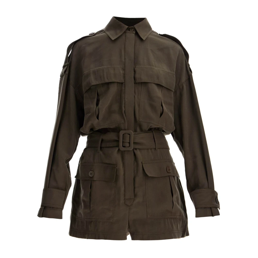 Andamane Khaki Korte Jumpsuit met Verstelbare Taille Green Dames