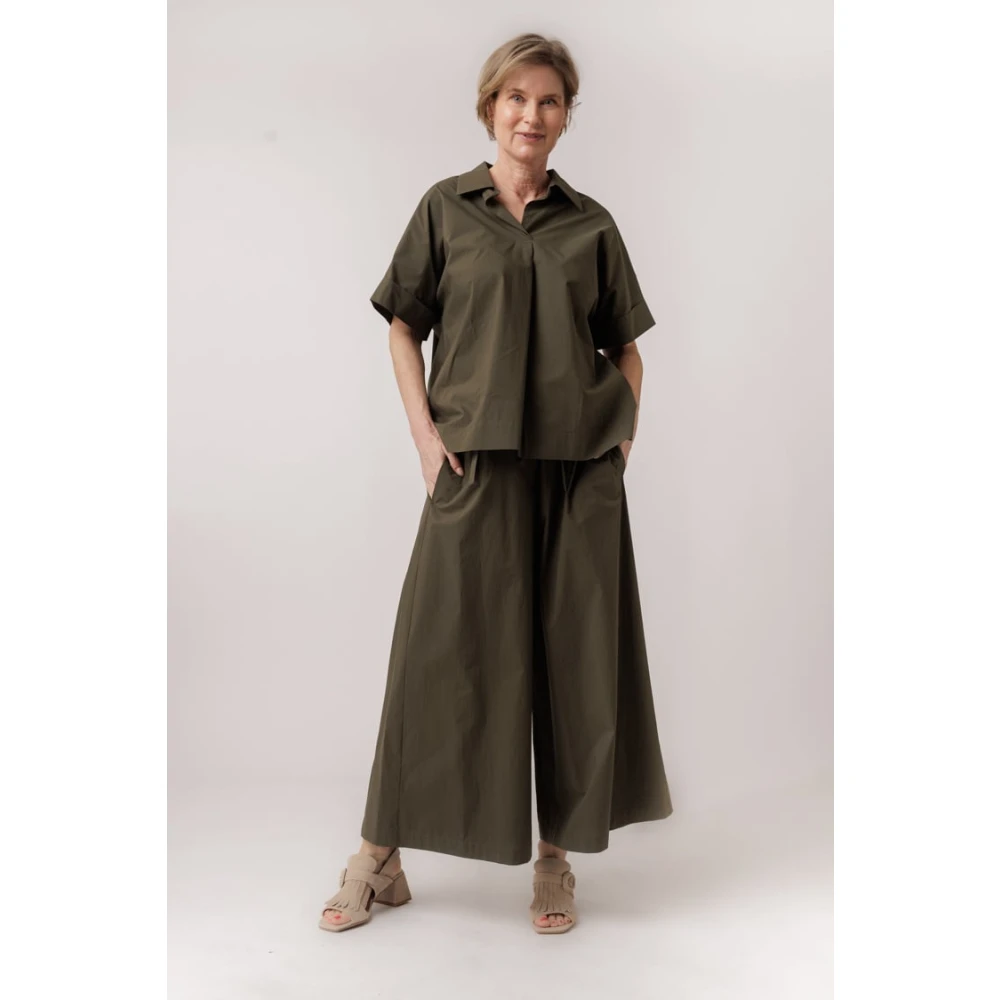 Odeeh Donker Khaki Elastische Taillebroek Green Dames