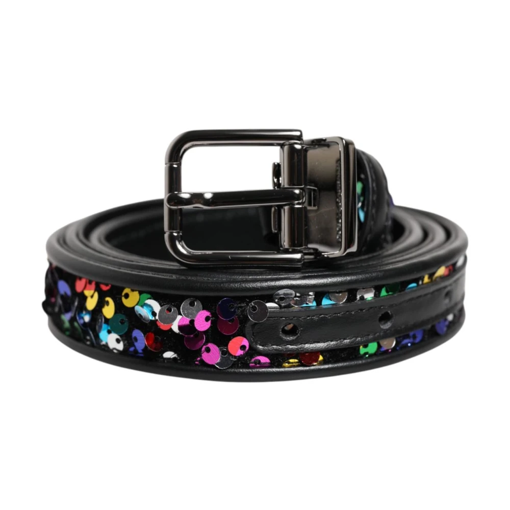 Dolce & Gabbana Men's Multicolor Belts, One Size, Sequin Embellished Metal Buckle Belt