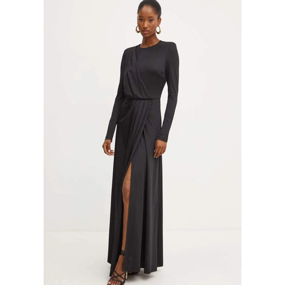 Silvian Heach Elegante Zwarte Gedrapeerde Lange Jurk Black Dames