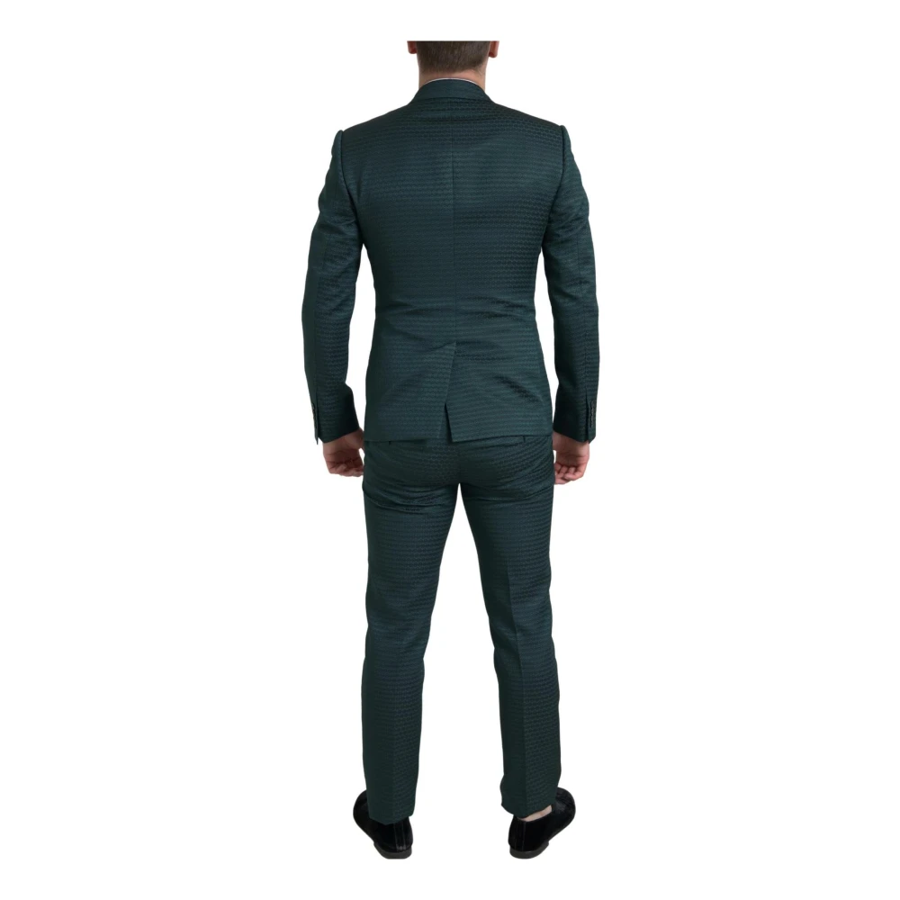 Dolce & Gabbana Groen Gestreept Slim Fit Pak Green Heren