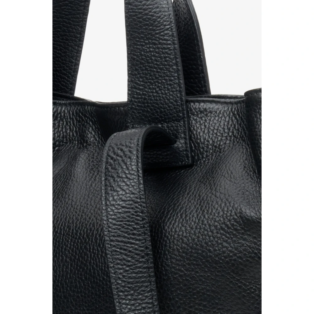 Estro Zwarte Leren Handtas Elegante Chic Stijl Black Dames