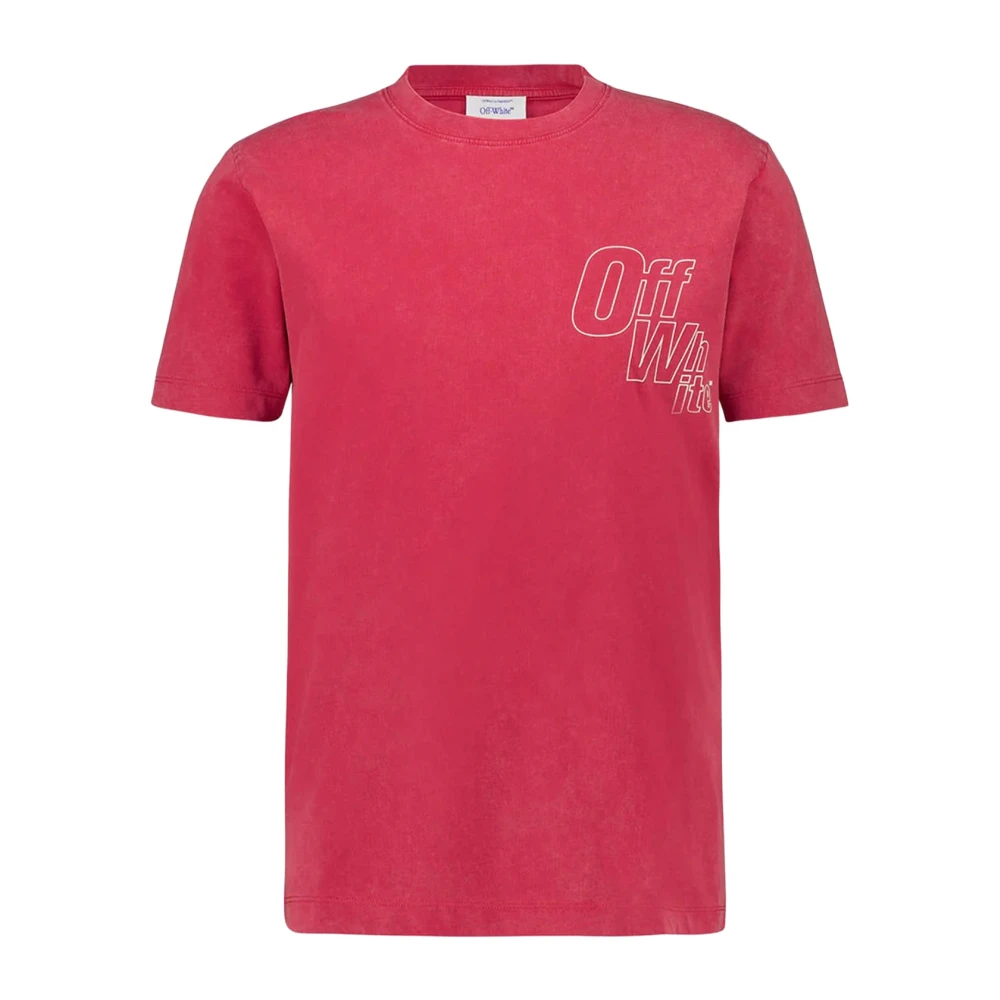 Off White Men's Red/White Outline Arrow Logo Tee Shirt