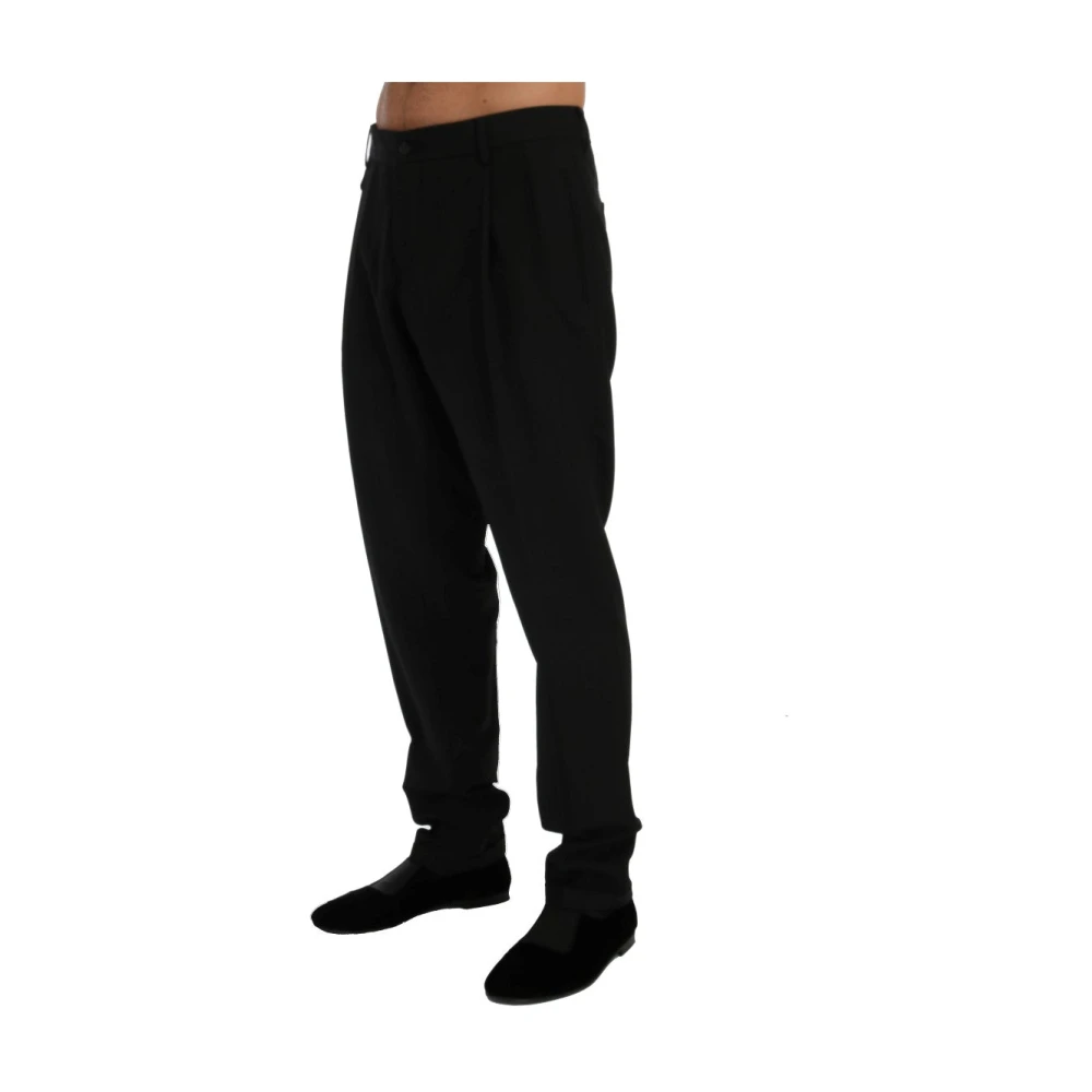 Dolce & Gabbana Elegante Zwarte Gestreepte Straight Fit Broek Black Heren