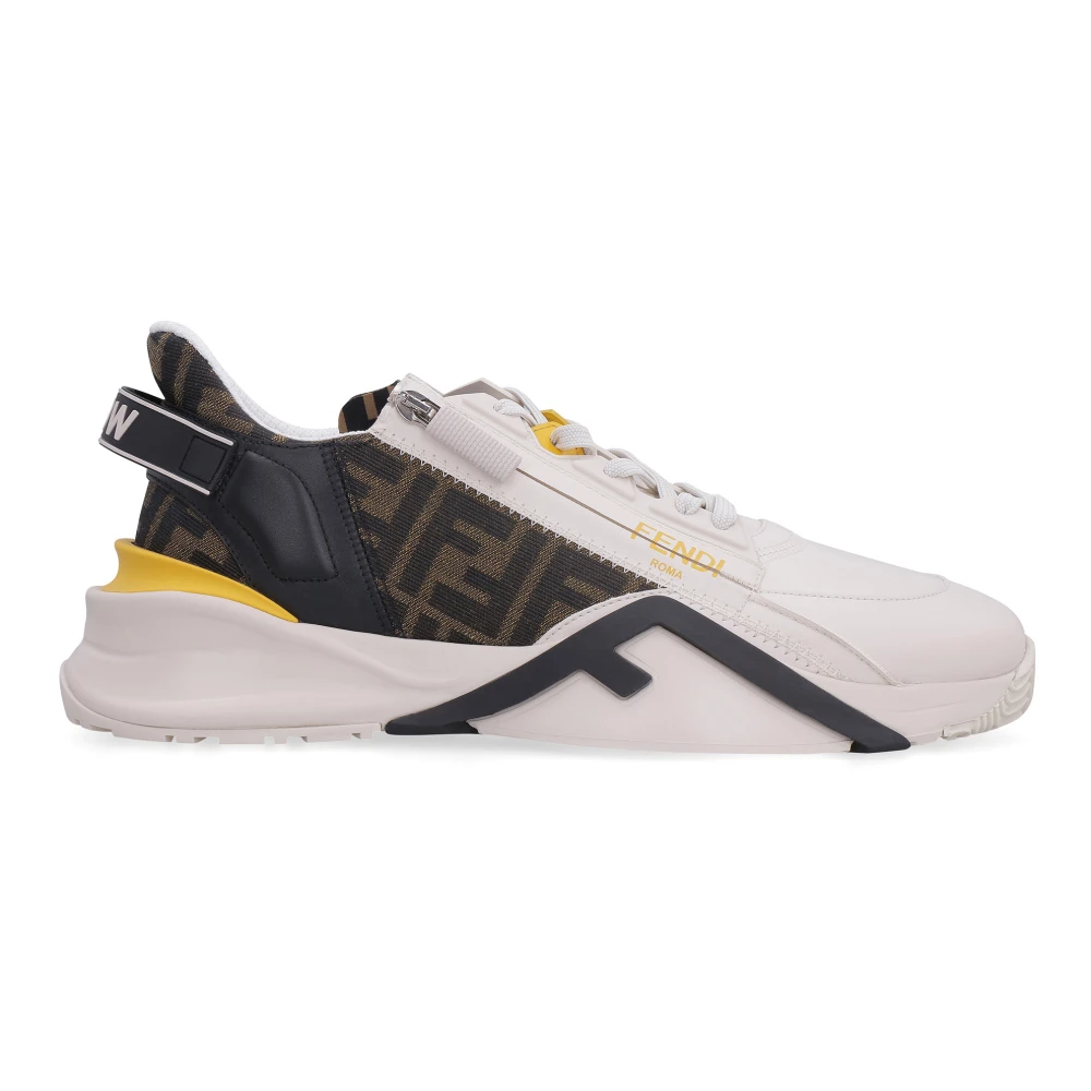 Fendi Men's Beige Sneakers, 6 Uk, Flow Trainers With Ff Jacquard Detail