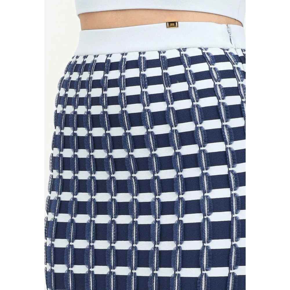 Elisabetta Franchi Blauwe Midi Rok met Ruches Blue Dames