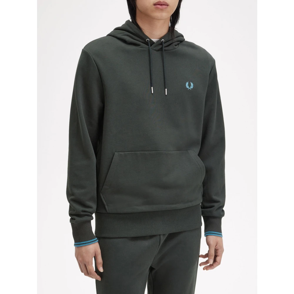 Fred Perry Klassieke hoodie met Tipped manchetten Green Heren