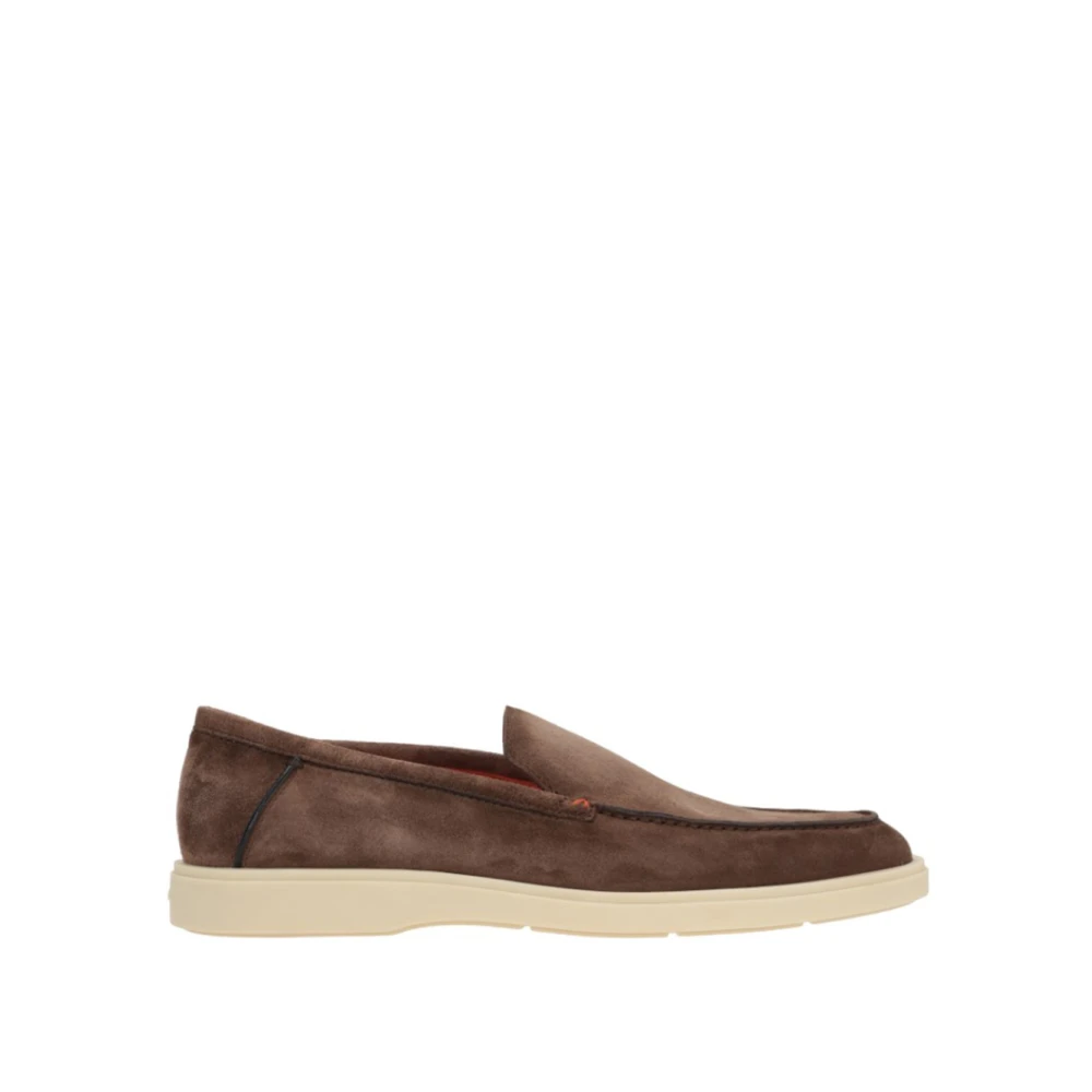 Santoni Men's Brown Loafers, 9 Uk, Suede Loafers With Almond Toe