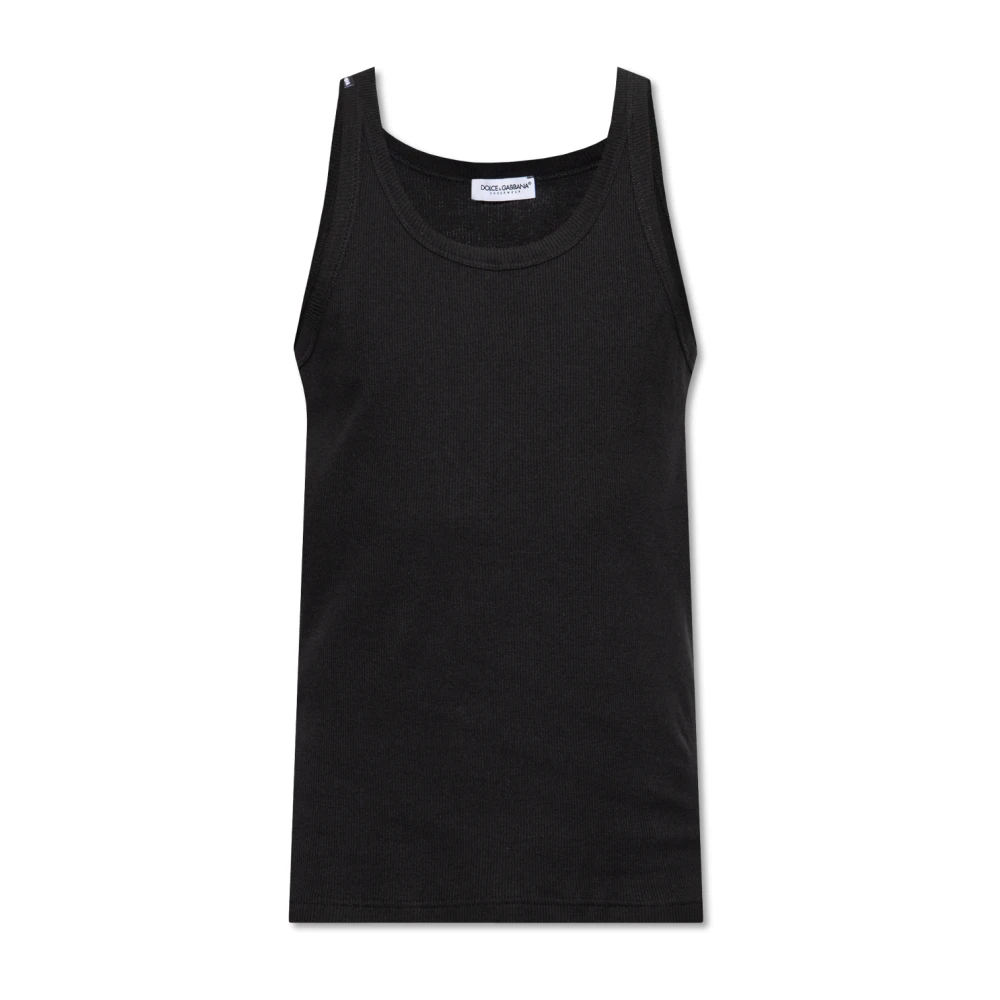 Dolce & Gabbana Men's Black Tank Top With Logo - Sleeveless Tops - 2XL - Tops