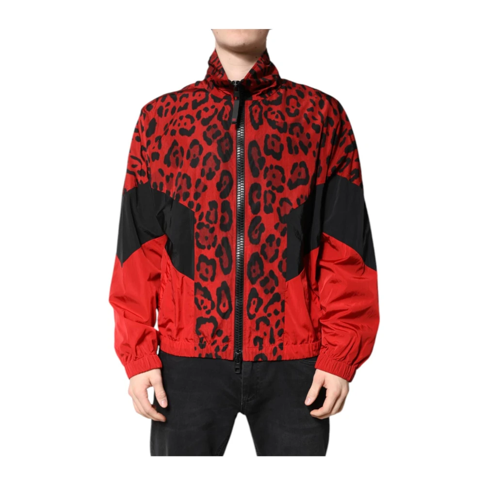 Dolce & Gabbana Uomo Rosso Bomber Con Stampa Leopardata Rossa