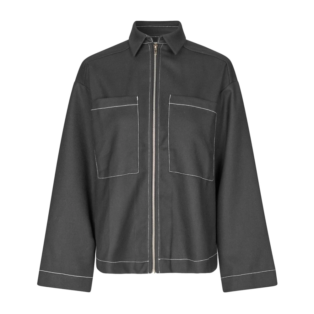 Lollys Laundry Donkergrijze Melange Jas met Oversized Zakken Gray Dames