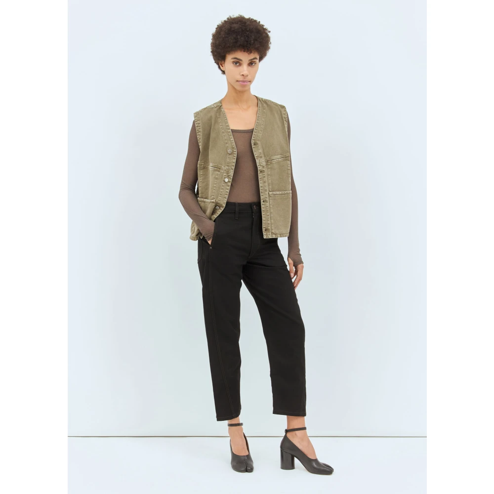 Lemaire Geribbelde Lange Mouw Boothals Top Brown Dames