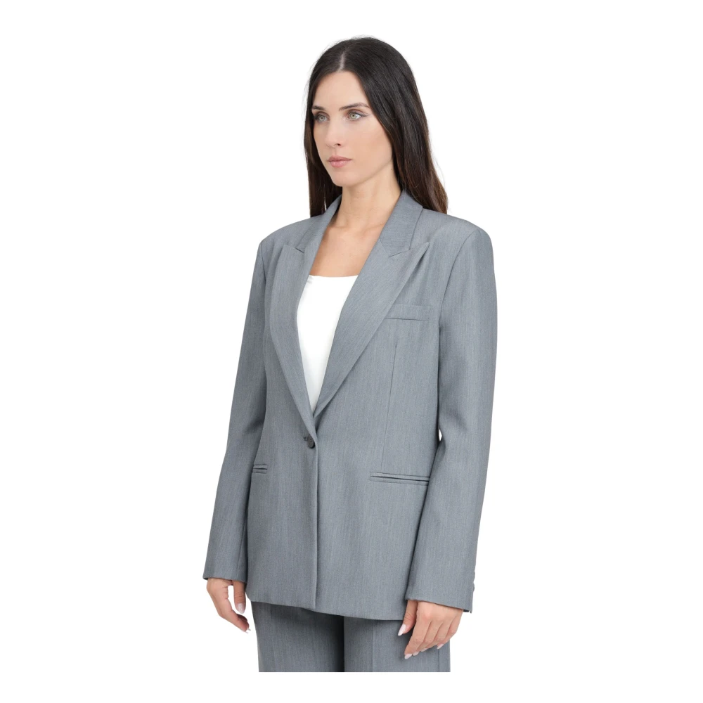 Vicolo Kvinno Blå Jackor Dam, M, Läder, Grå Enkelknäppt Jacka