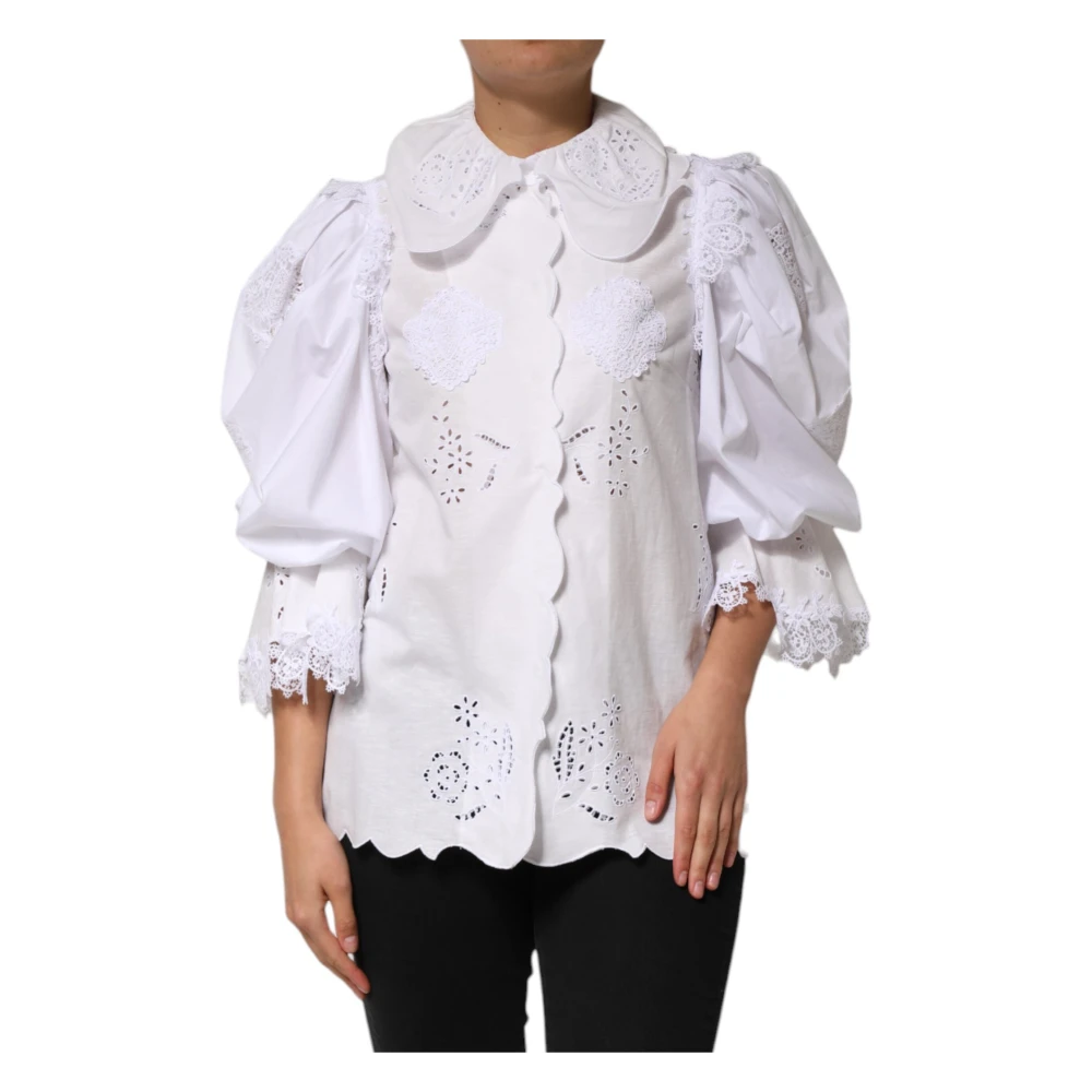 Dolce & Gabbana Women's White Ruffled Lace Blouse Top